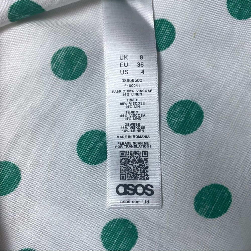 ASOS New With Tags White Green Polka Dot Dress Size 4 - Picture 7 of 14